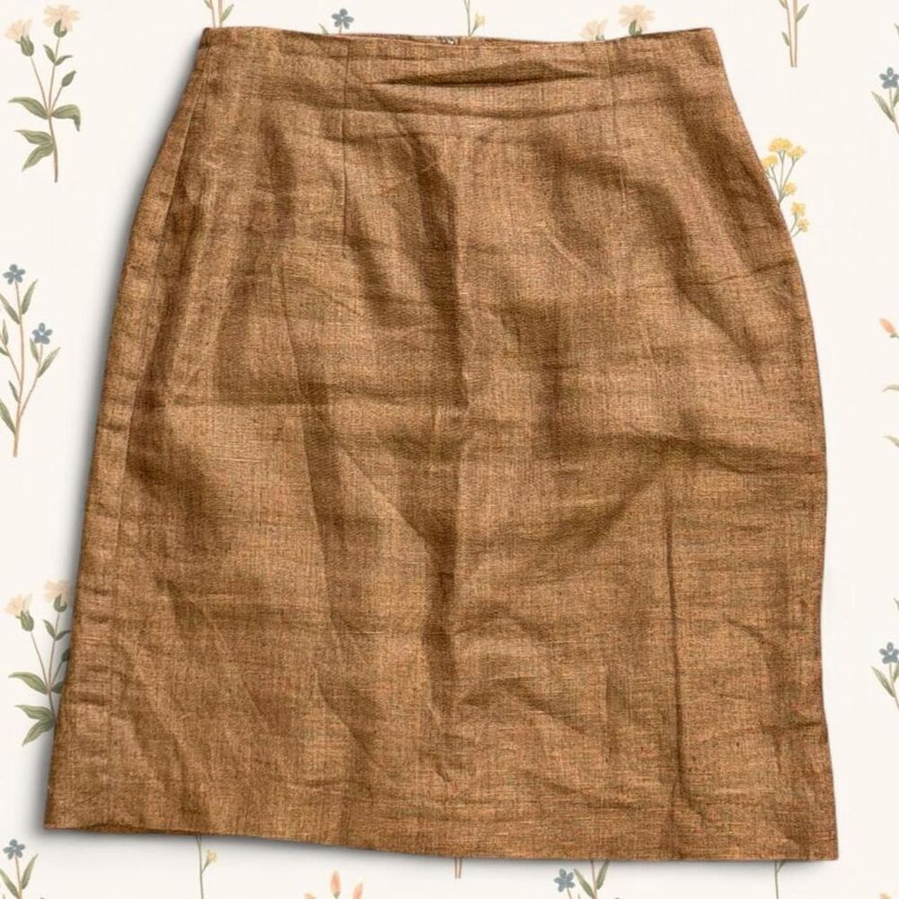 Women's 90s Camel 100% Linen Sake Skirt - Size 12 (measurement in pics)